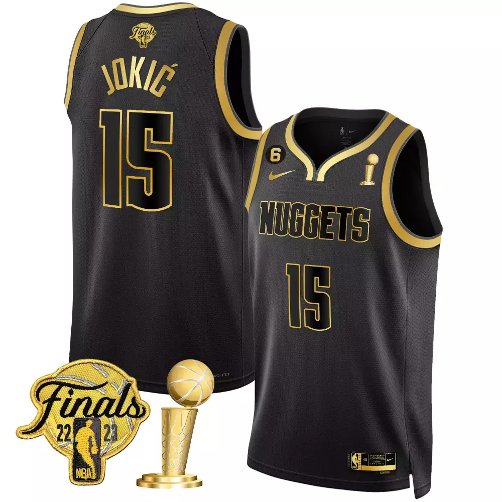 Nikola Jokic 15 Nuggets Jersey Black NBA Finals Champions 2023 Men Gold All Stitched