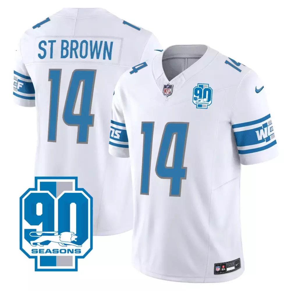 Amon-ra St. 14 Lions Jersey White 90 Seasons Men Apparel Blue Gray All Stitched Vapor