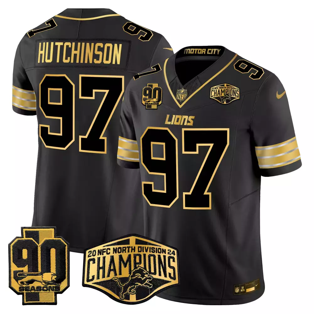 Hutchinson Division 97 Lions Jersey Black 2023 NFC North Champions 90 Seasons Men