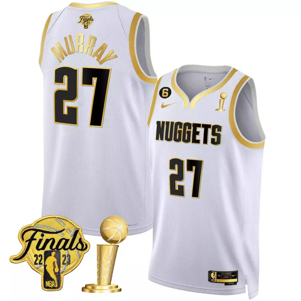 Jamal Murray 27 Nuggets Jersey White NBA Finals 2023 2022 Men Standard Black Gold