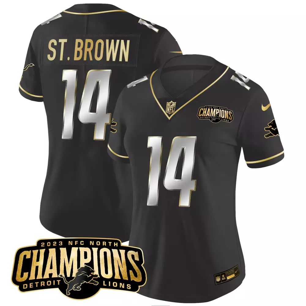 Amon-ra St. 14 Detroit Lions Jersey Black 2023 NFC North Champions Men Gold Silver