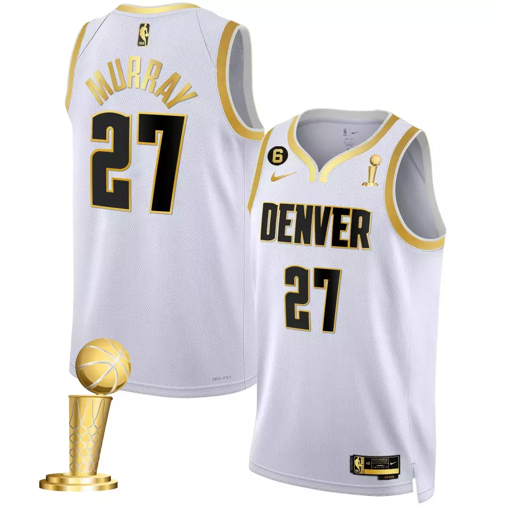 Jamal Murray 27 Denver Jersey White Championship Trophy Men Gold Black Collection