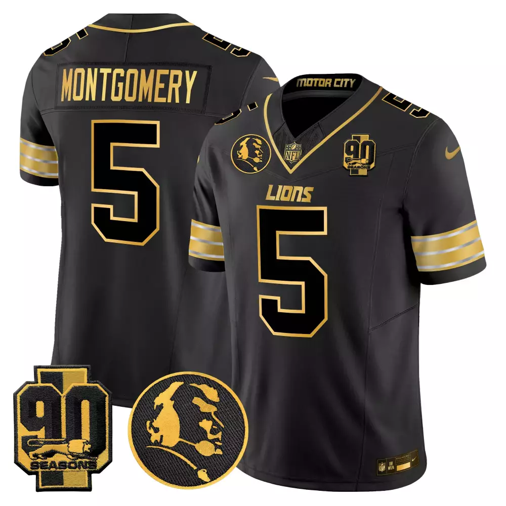 Montgomery 5 Lions Jersey Black 90 Seasons Men Gold Vapor Limited All Stitched