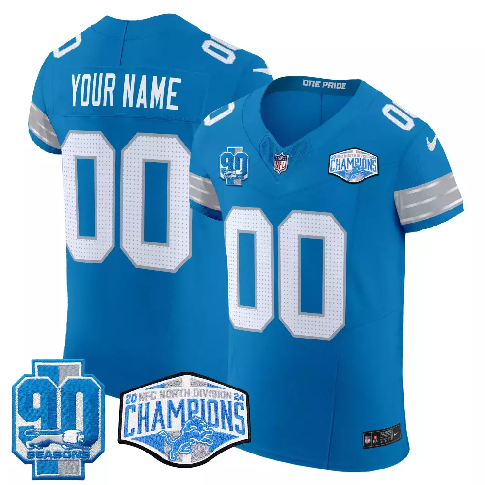 Custom Lions Jersey Blue 90 Seasons Men Silver White Vapor Elite All Stitched