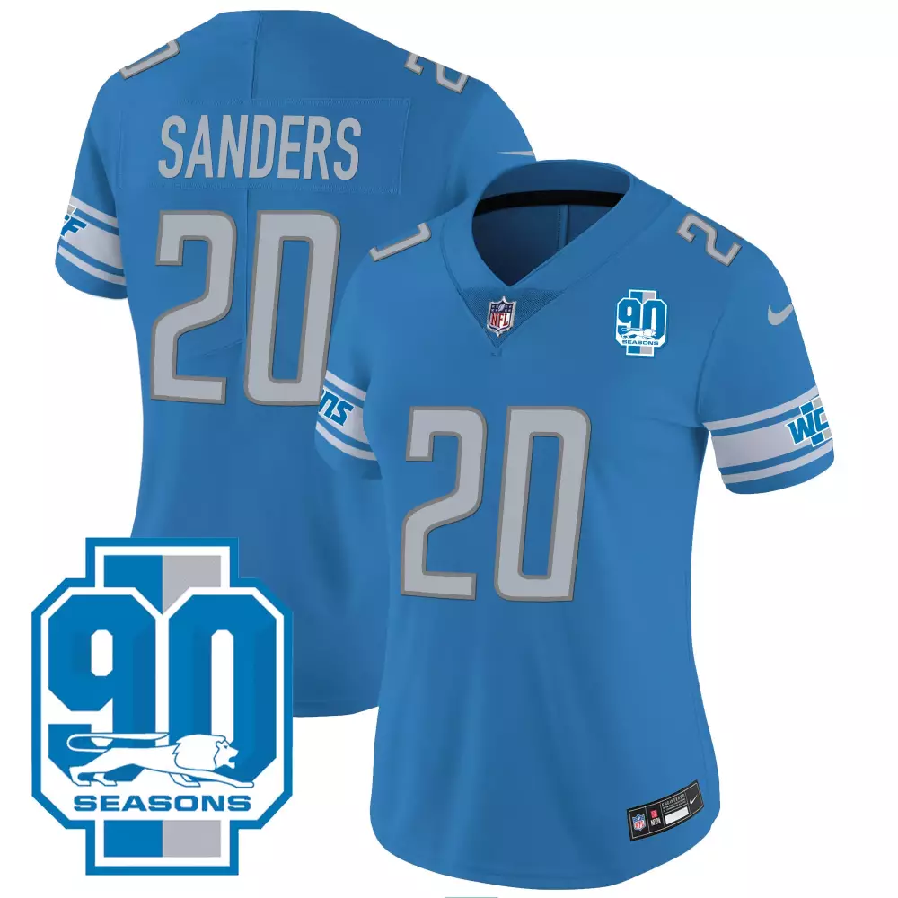 Sanders Year 20 Lions Jersey Blue 90 Seasons Men White Silver All Stitched Vapor