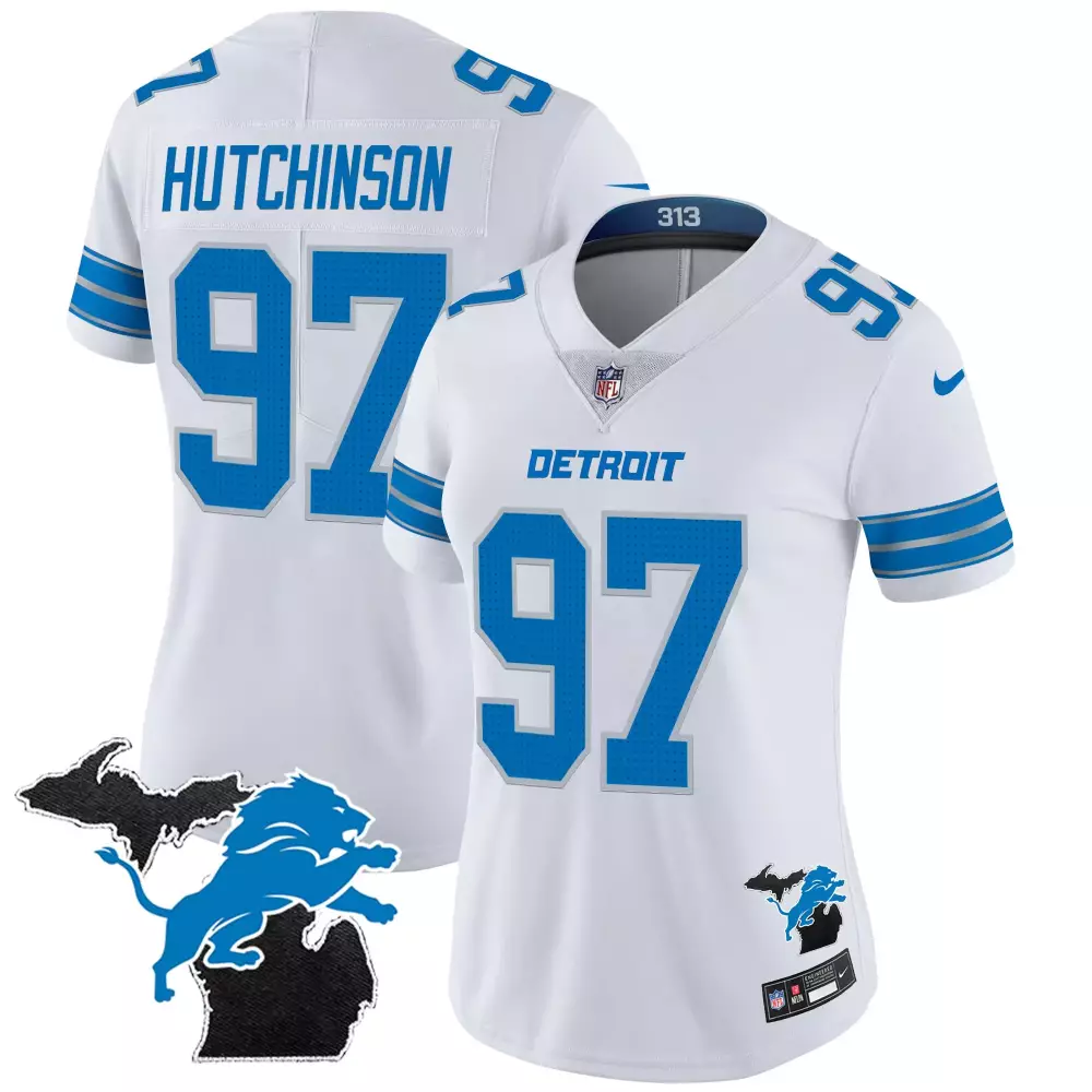 Aidan Hutchinson 97 Lions Jersey White Men Jerseys Blue Silver All Stitched Vapor