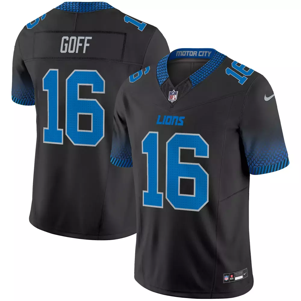 Jared Goff 16 Lions Jersey Black Motor City Men Authentic Alternate Custom Design