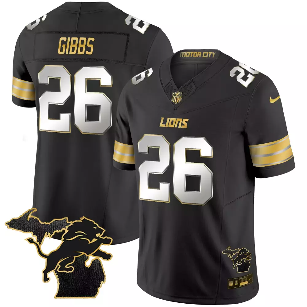 Jahmyr Gibbs 26 Lions Jersey Black Motor City Men Gold Silver Limited Vapor All Stitched