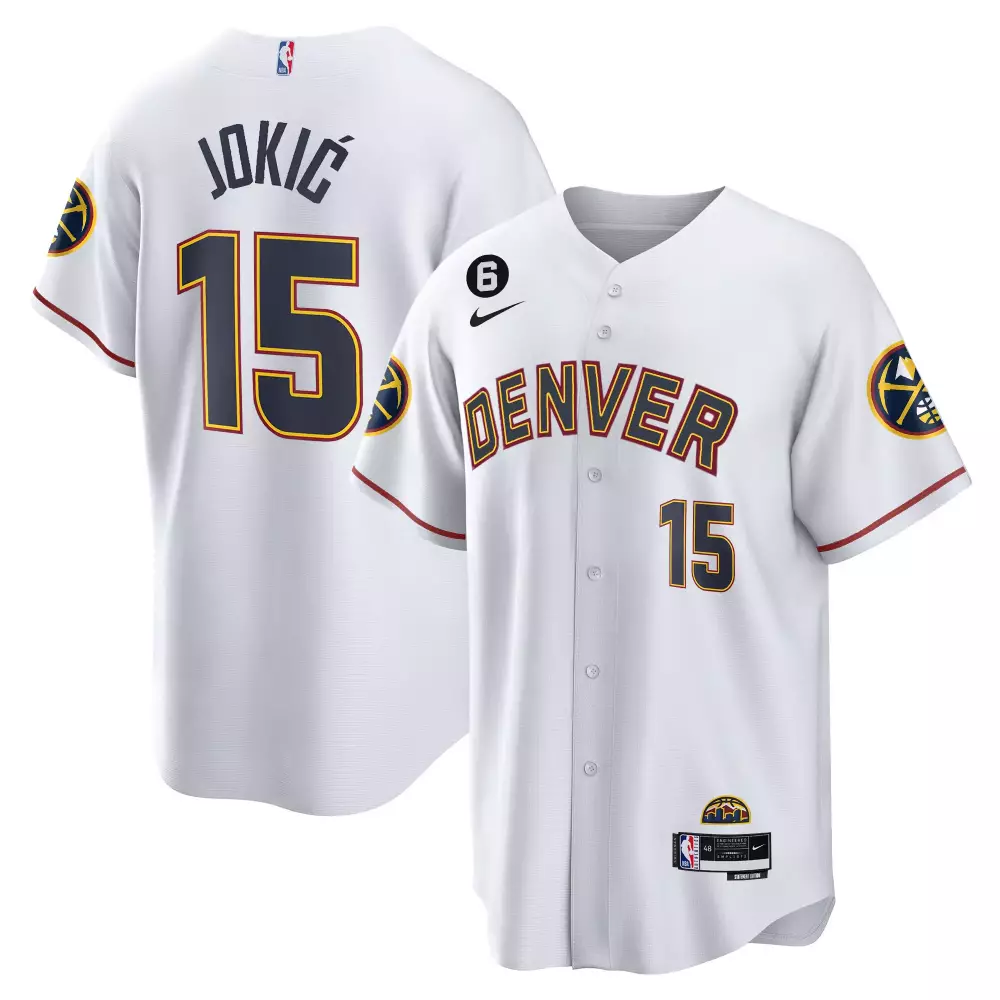 Nikola Jokic 15 Denver Nuggets Jersey White Skyline Men Navy Gold Red All Stitched