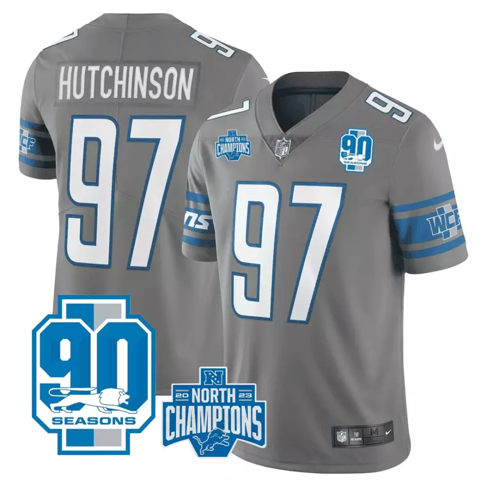 Hutchinson Division 97 Jersey Gray Detroit Lions 90 Seasons 2023 North Champions