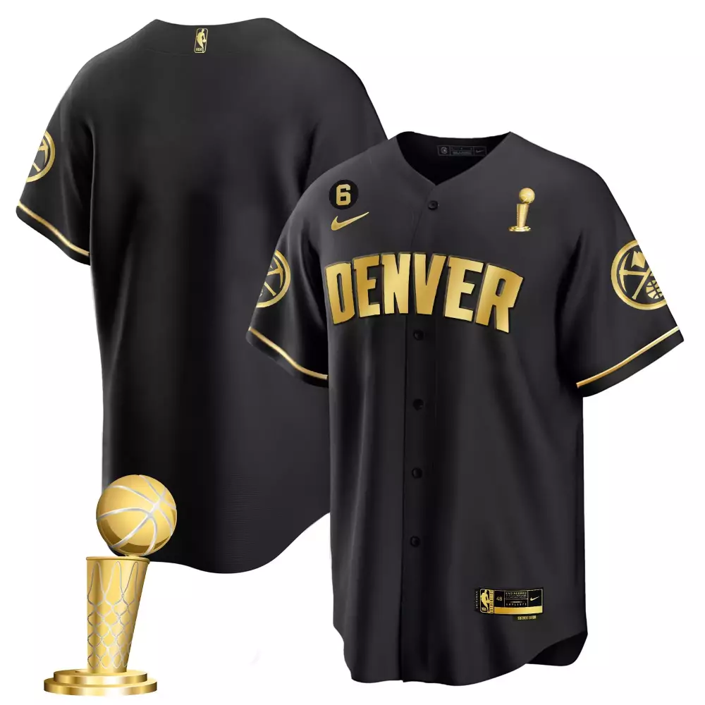 Denver 6 Nuggets Jersey Black Championship Trophy Men Gold Limited Cool Base All