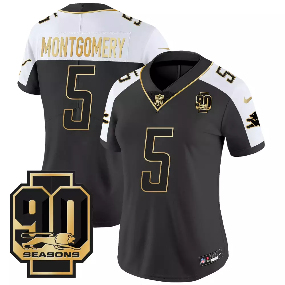 David Montgomery 5 Detroit Lions Jersey Black 90th Season Men Player Alternate White