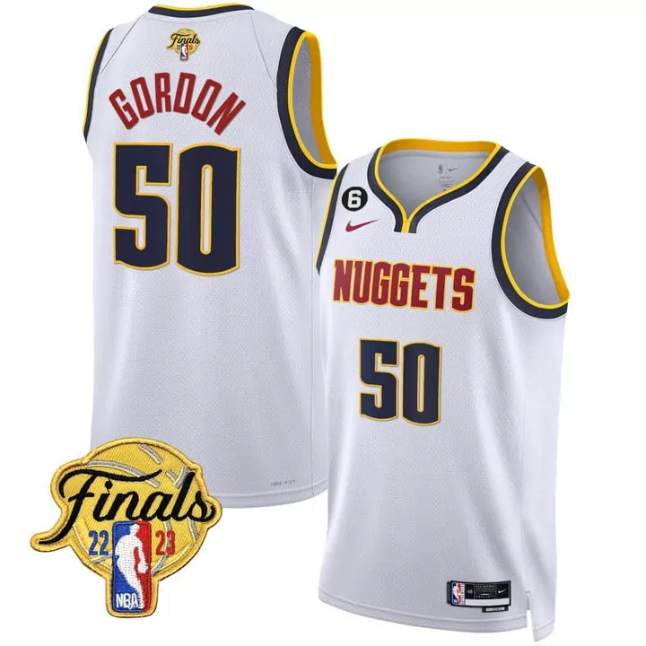Aaron Gordon 50 Denver Nuggets Jersey White NBA Finals 2022-2023 Men Navy Yellow