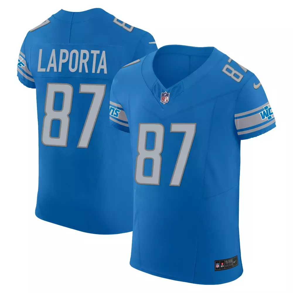 Sam Laporta 87 Lions Jersey Blue Men Replica Silver White All Stitched