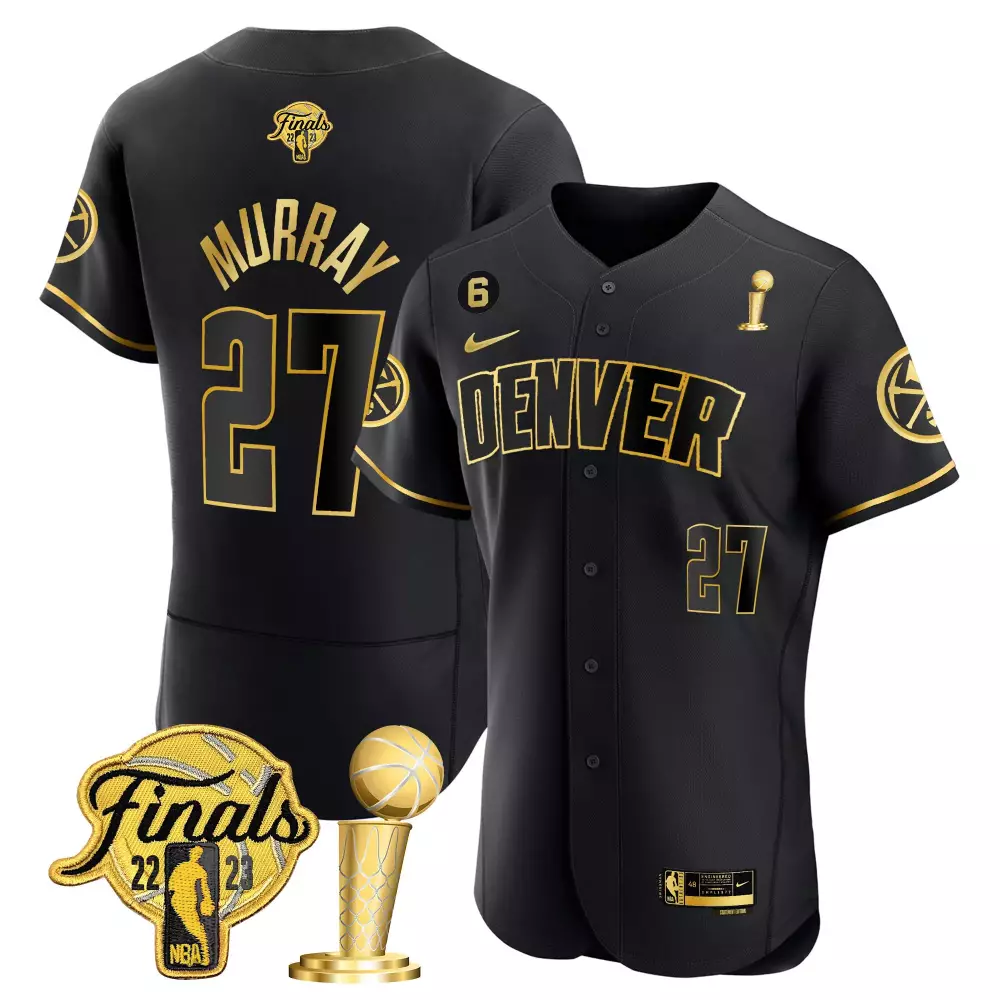Jamal Murray 27 Denver Nuggets Jersey Black NBA Finals Champions 2023 Larry O'brien Trophy