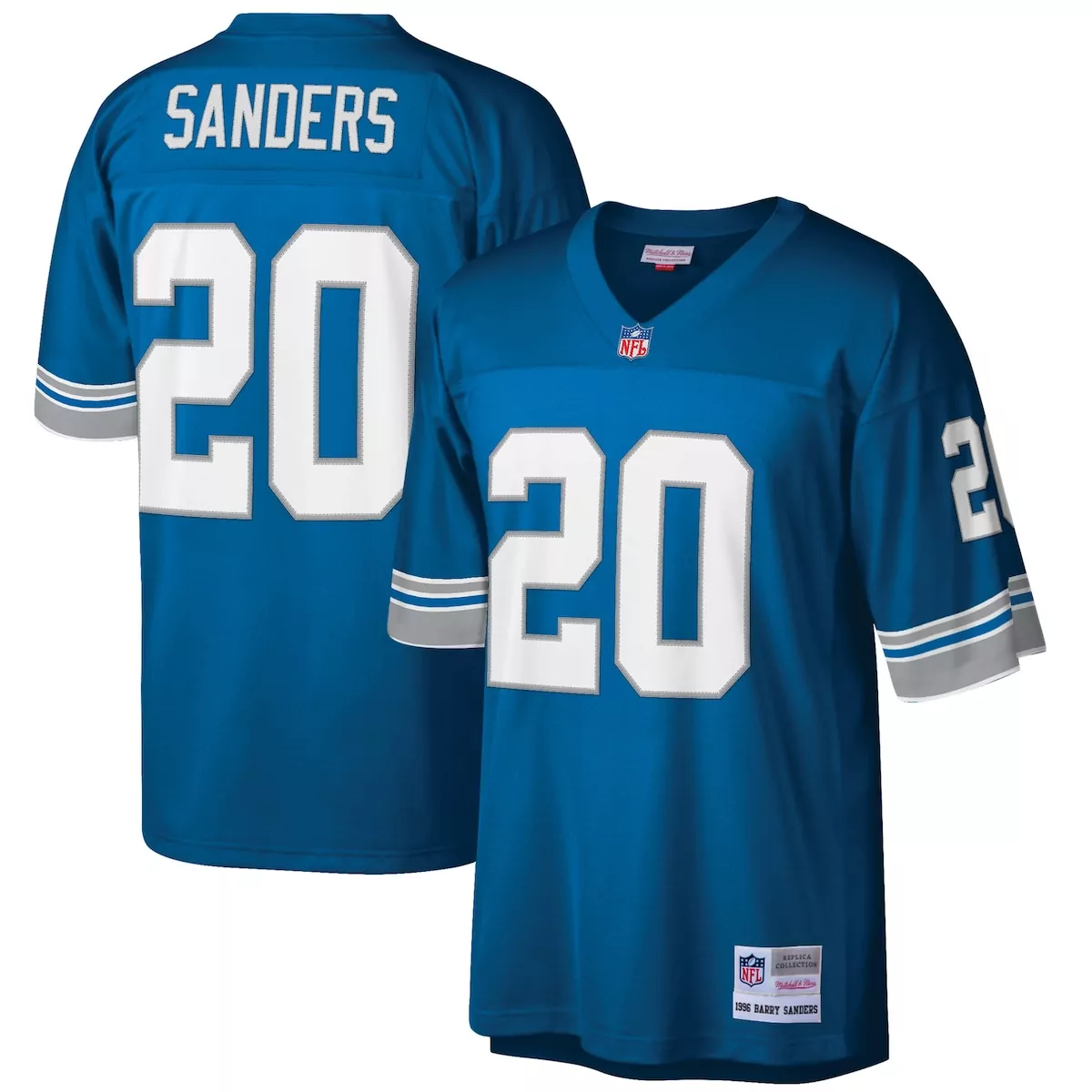Barry Sanders 20 Detroit Lions Jersey Blue Men Replica Silver White Retired