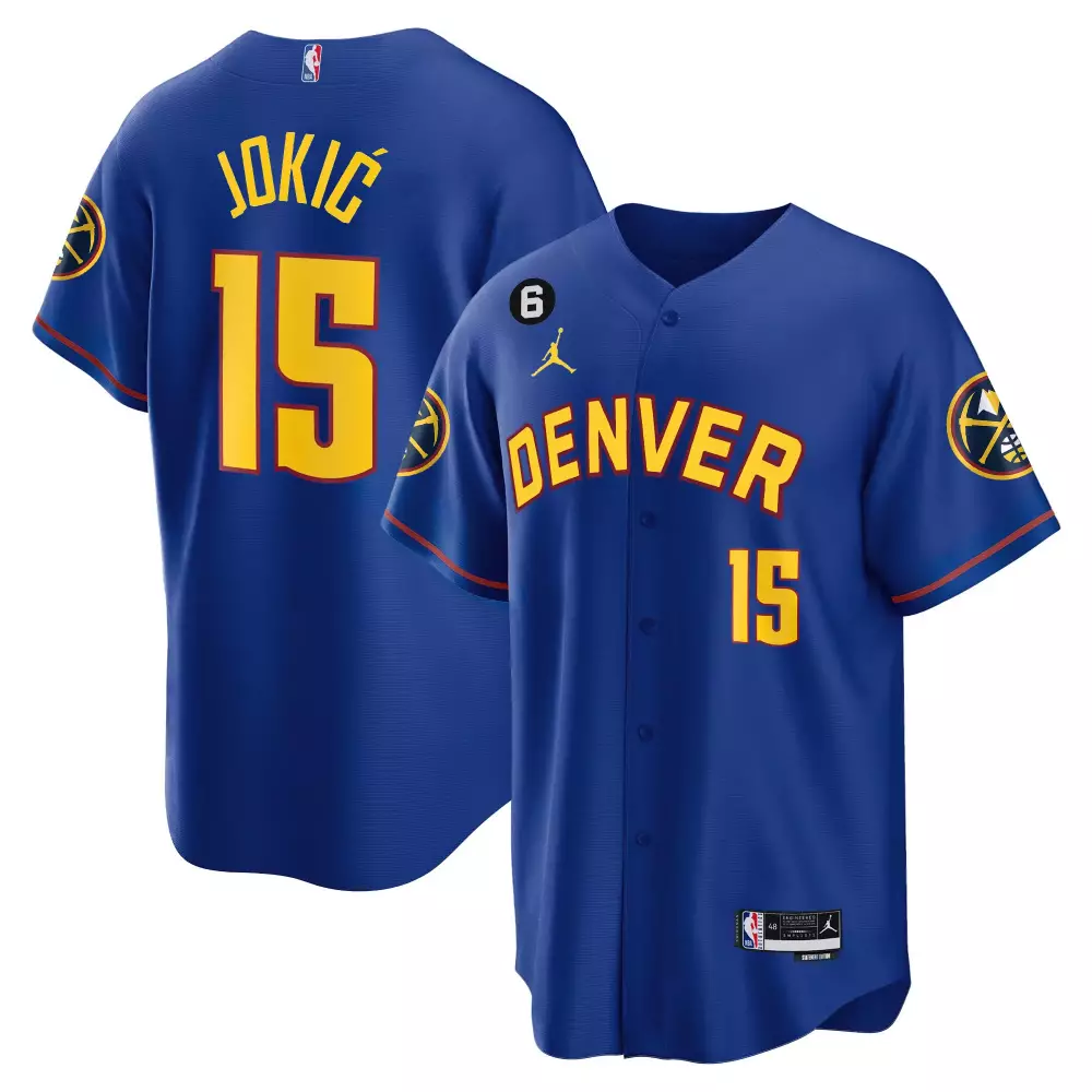 Nikola Jokic 15 Denver Nuggets Jersey Royal Blue Men Yellow Orange All Stitched Vapor