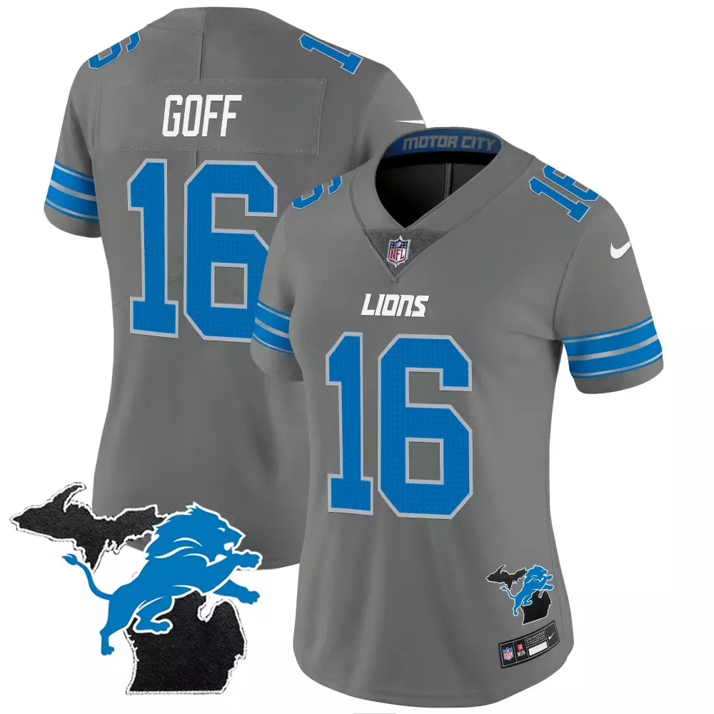 Jared Goff 16 Lions Jersey Gray Men Replica Blue All Stitched