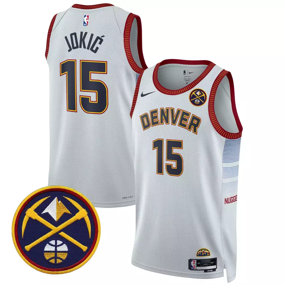 Nikola Jokic 15 Denver Nuggets Jersey White City Edition Men Red Navy Gold Swingman