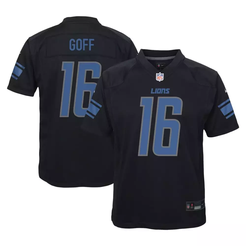 Jared Goff 16 Lions Jersey Black Men Player Blue Gray Game