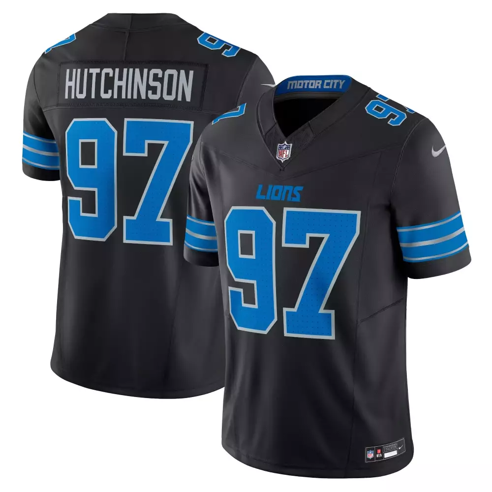 Aidan Hutchinson 97 Lions Jersey Black Men Blue Silver All Stitched Vapor