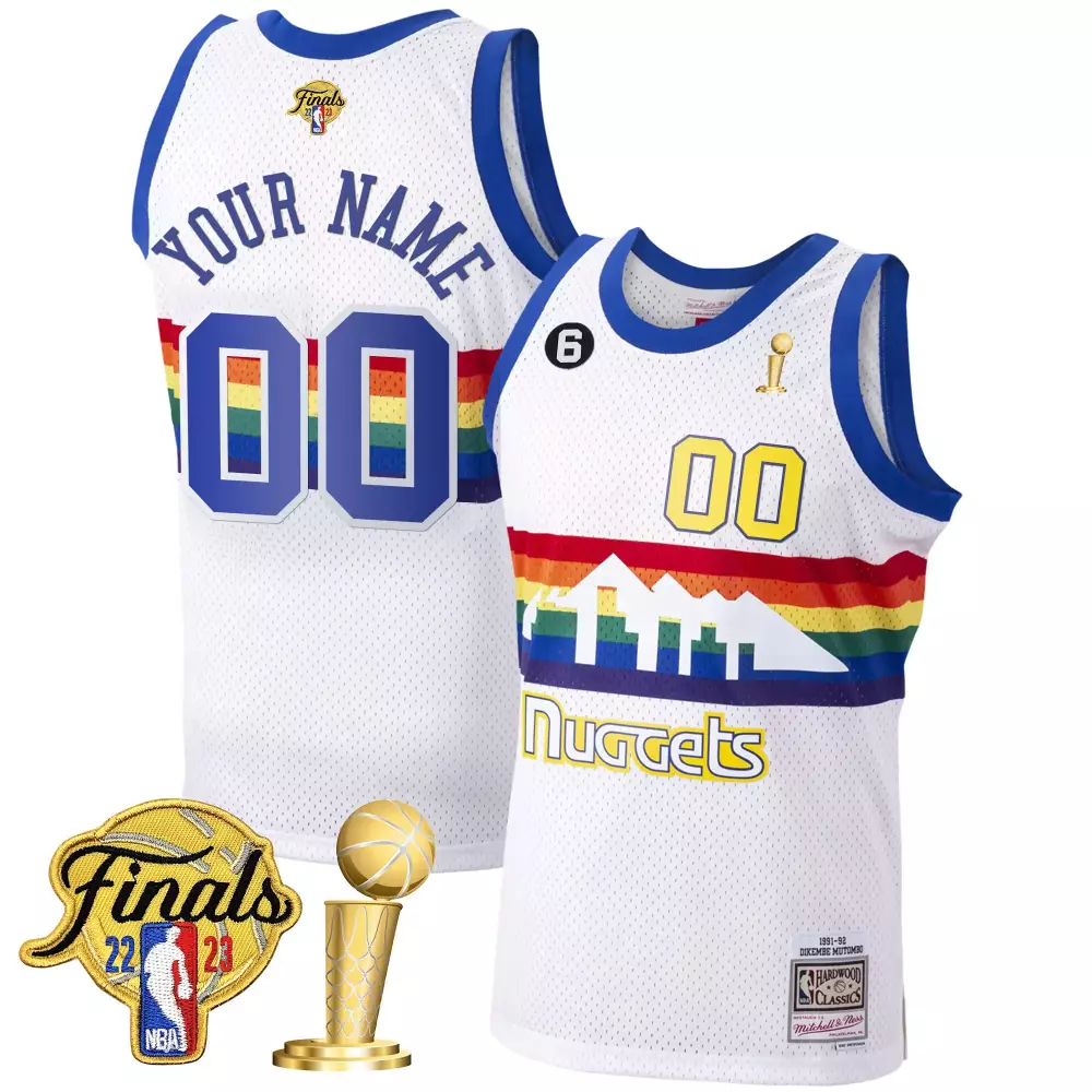 Custom Nuggets Jersey White Finals 2022-2023 Men Split Design Blue Yellow Red Green