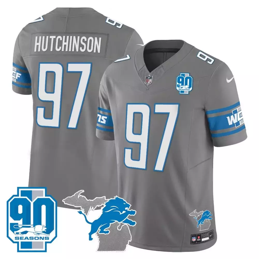Hutchinson Year 97 Detroit Lions Jersey Gray 90th Season 90 Seasons Men Alternate