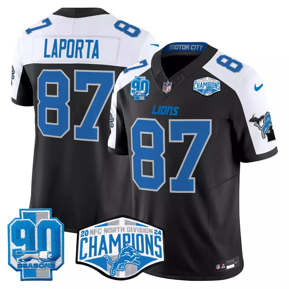 Sam Laporta 87 Lions Jersey Black 90 Seasons 2024 Men NFL Blue White Alternate Vapor