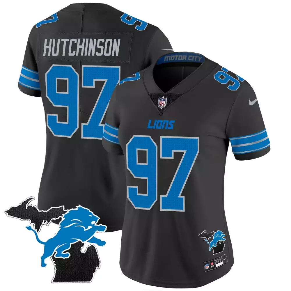 Hutchinson 97 Lions Jersey Black Motor City Men Replica Blue Silver Vapor All Stitched