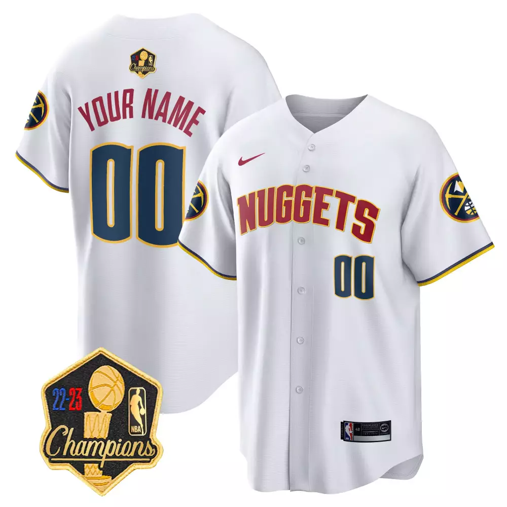 Custom Denver Nuggets Jersey White 2022-23 Champions Men Gold Navy Blue Limited Cool