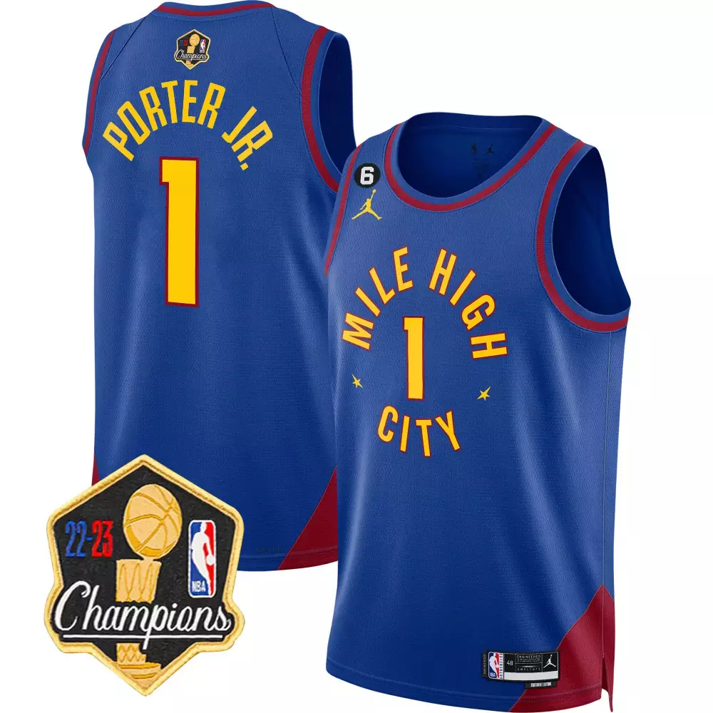 Porter Jr. 1 Denver Nuggets Jersey Blue 2023 NBA Champions Men Yellow Red Limited