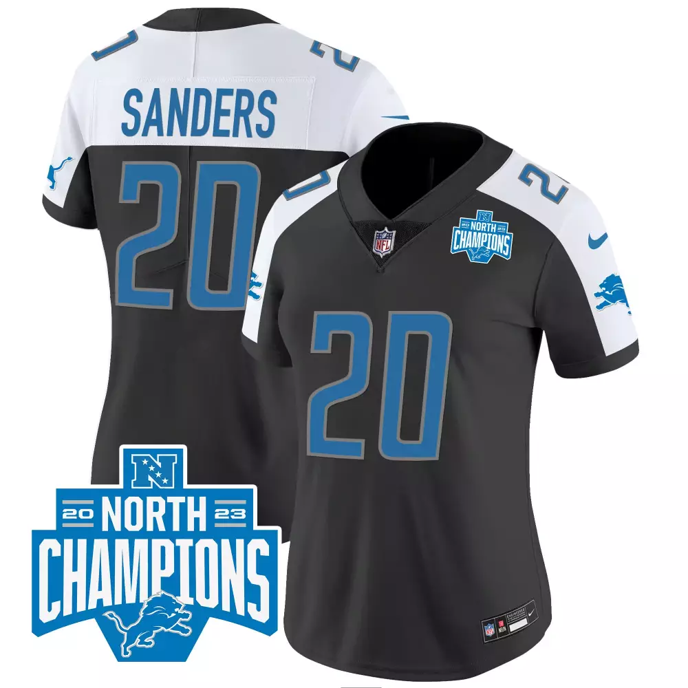 Barry Sanders 20 Detroit Lions Jersey Black North Champions 2023 Men Alternate Split Design