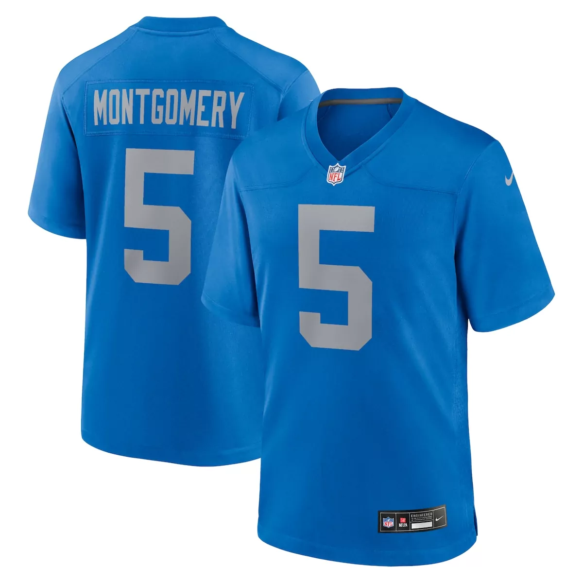 David Montgomery 5 Lions Jersey Blue Men Authentic Silver Alternate Game