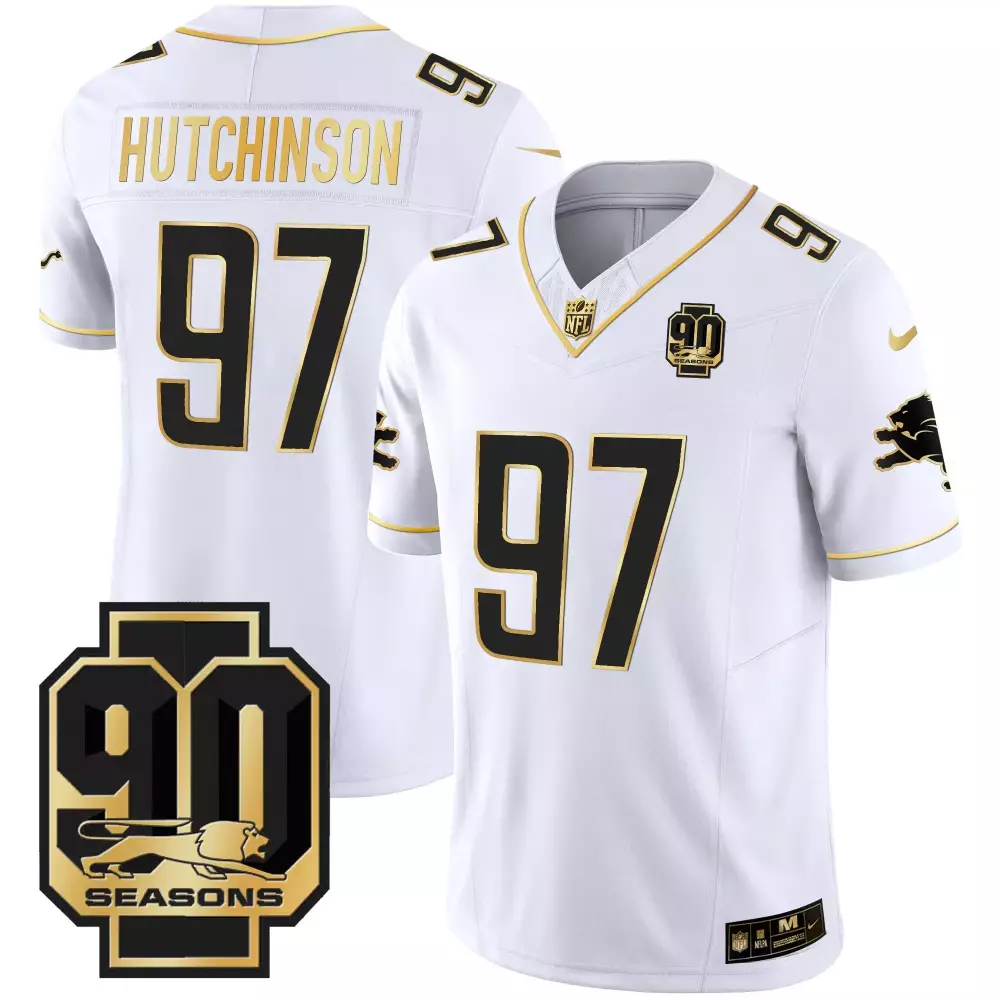 Hutchinson Year 97 Panthers Jersey White 90 Seasons Men Team Black Gold All Stitched