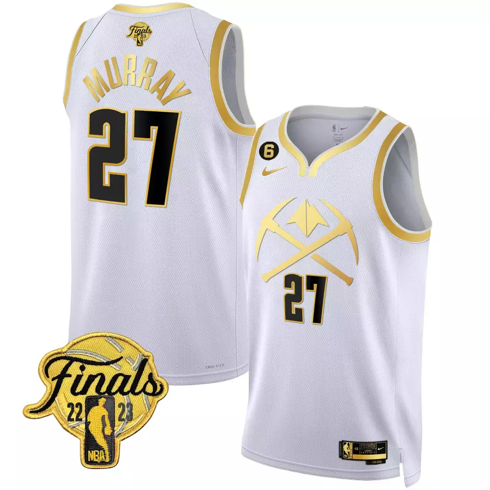 Jamal Murray 27 Denver Nuggets Jersey White NBA Finals 2023 Men Gold Black v2 All