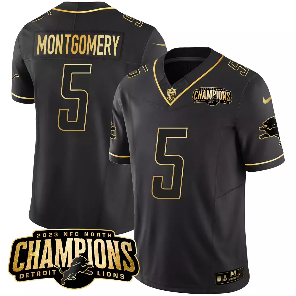 Montgomery Male 5 Detroit Lions Jersey Black 2023 NFC North Champions Men Standard