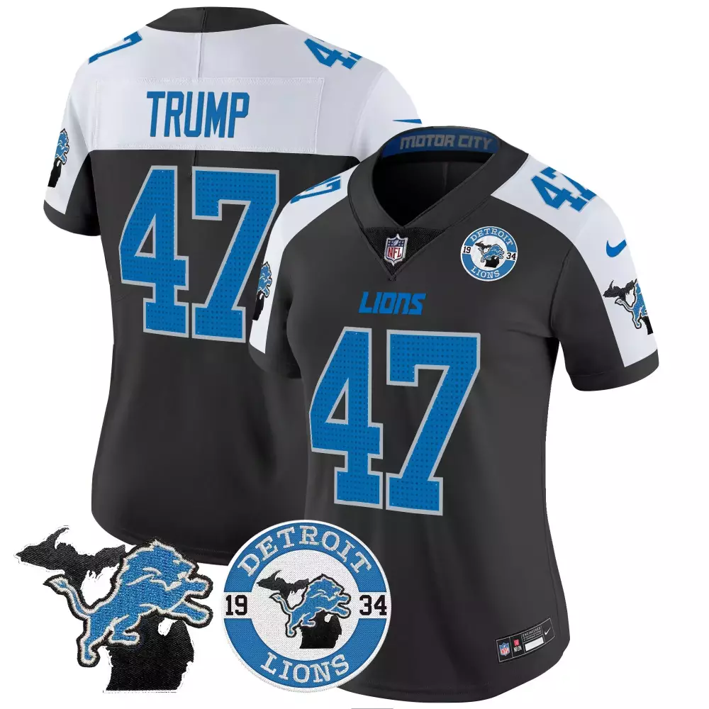 Donald Trump 47 Lions Jersey Black Motor City Detroit Michigan Shape Men Alternate