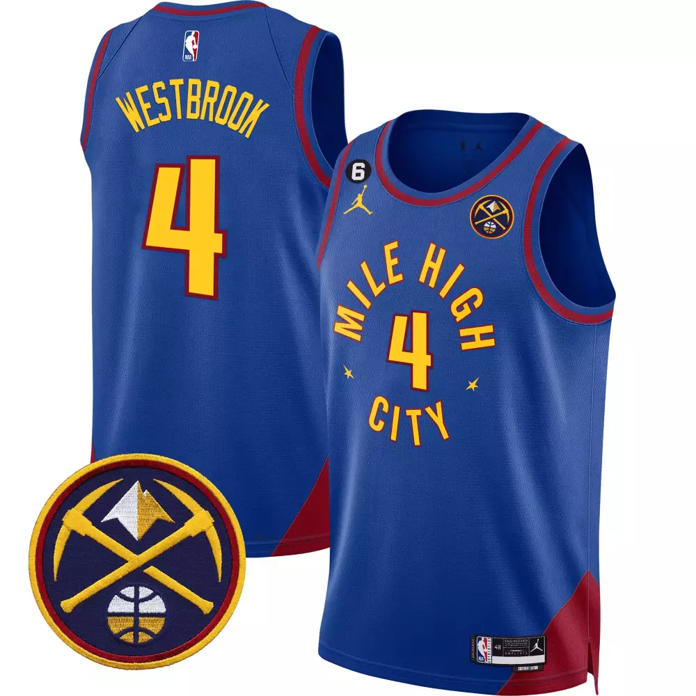 Russell Westbrook 4 Jersey #00247B Mile High City Denver Nuggets Men #FDB927 #C8102E