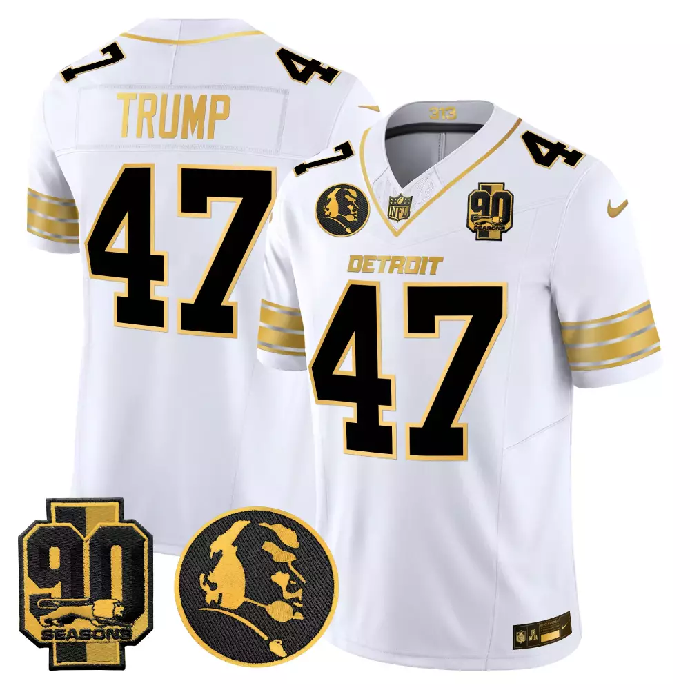 Donald Trump 47 Detroit Jersey White 90th Season 90 Seasons Lions Profile Black Gold