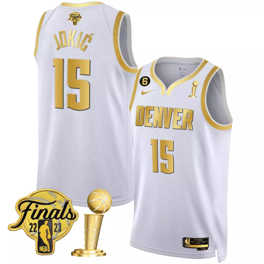 Nikola Joki 15 Denver Nuggets Jersey White 2023 NBA Finals Men Gold All Stitched