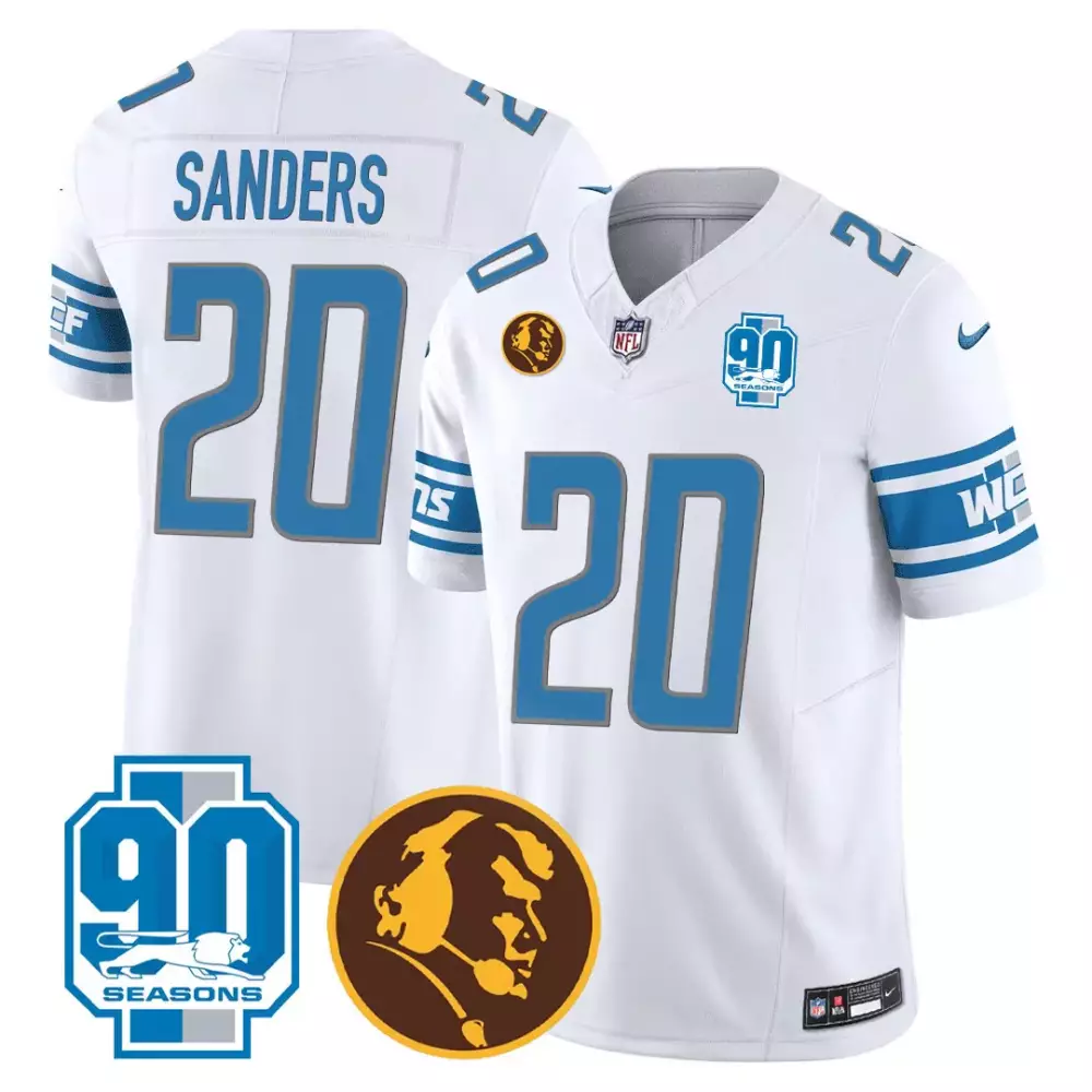 Barry Sanders 20 Detroit Lions Jersey White 90th Season 90 Seasons Joe Schmidt Men