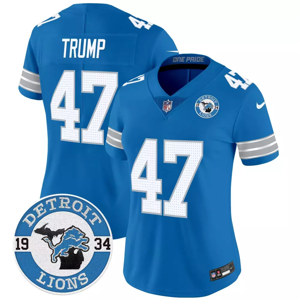 Donald Trump 47 Detroit Lions Jersey Blue Men Player White Silver Vapor Limited All
