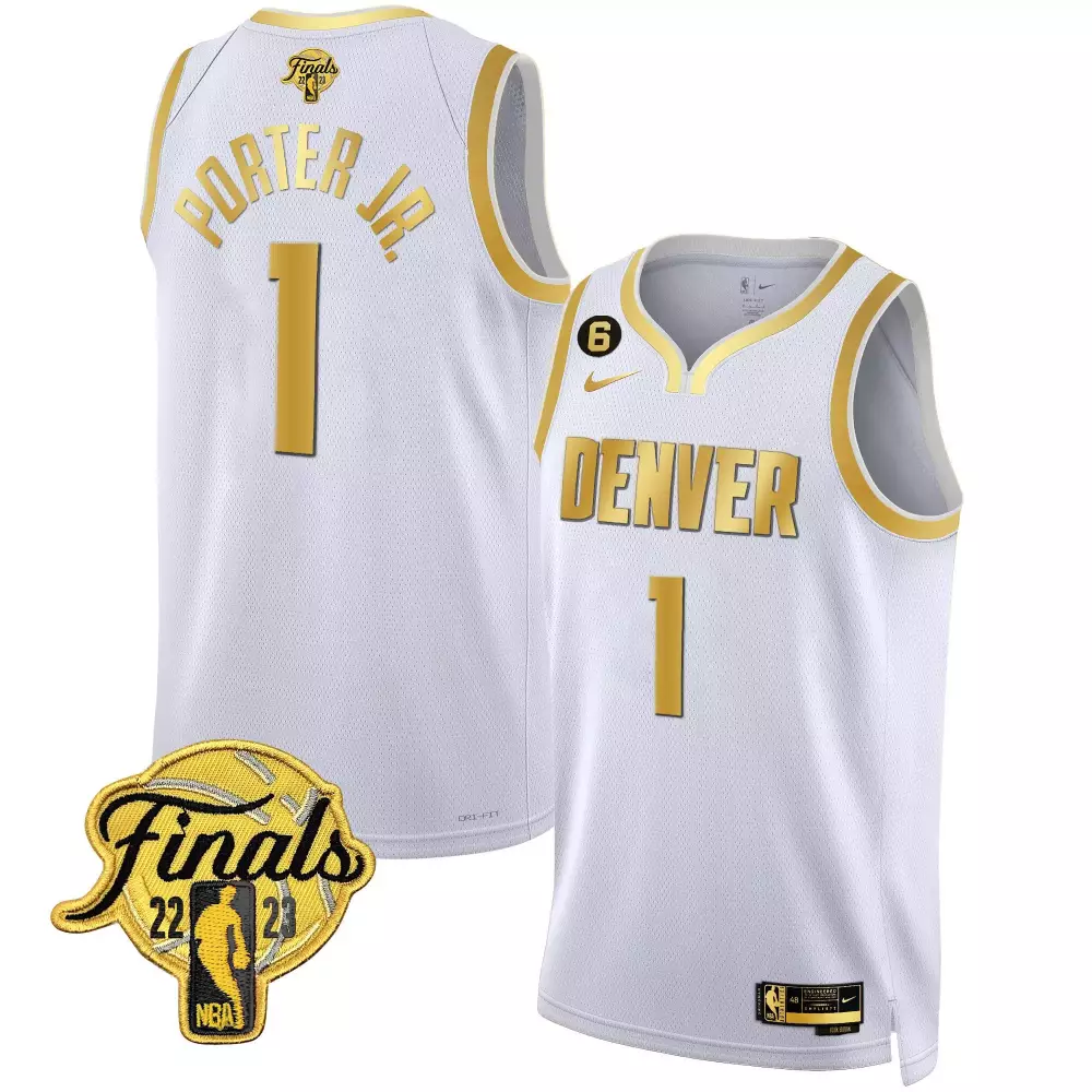 Michael Porter Jr. 1 Denver Jersey White NBA Finals 2022-2023 Men Gold All Stitched