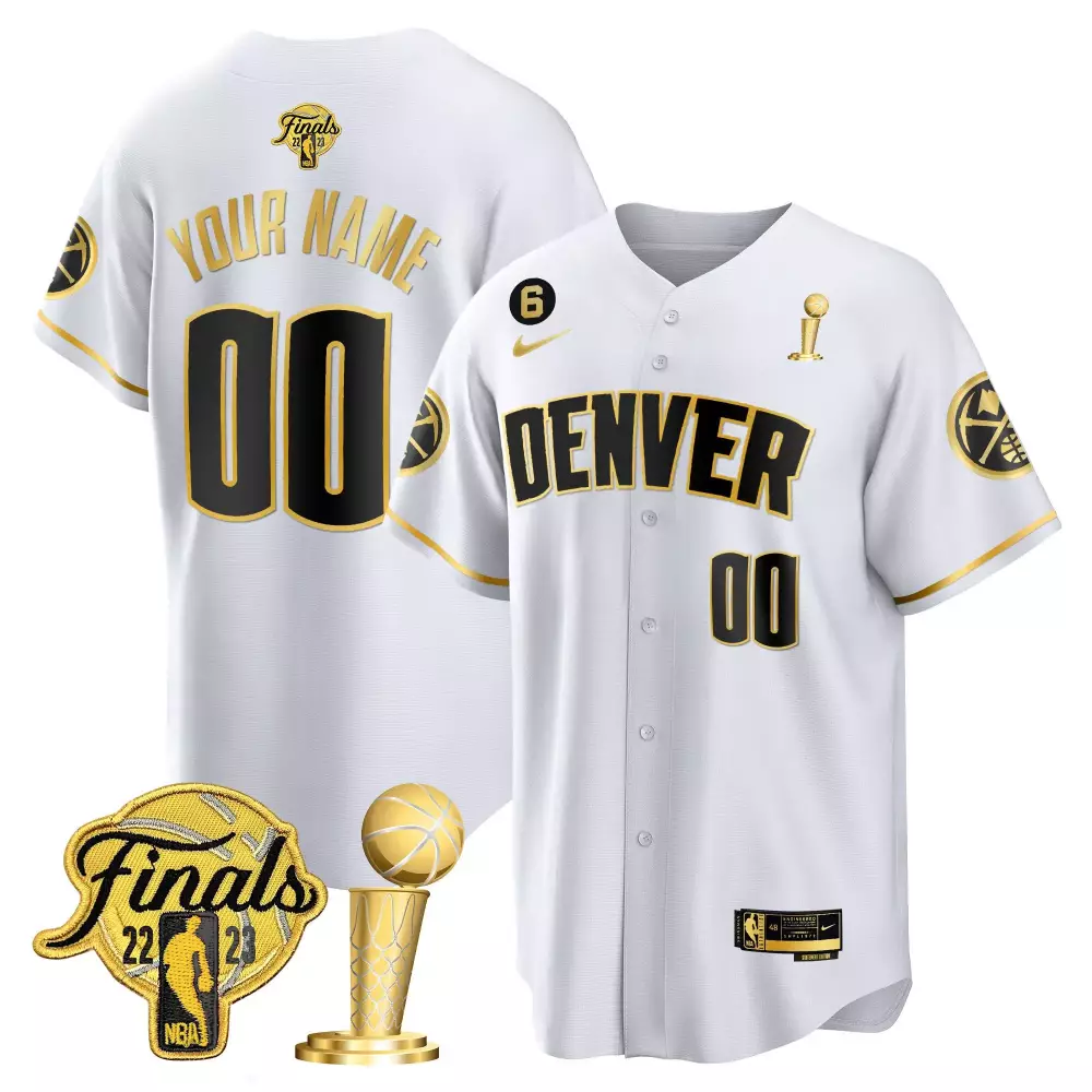 Custom Denver Jersey White NBA Finals 2023 Men Black Gold Cool Base All Stitched