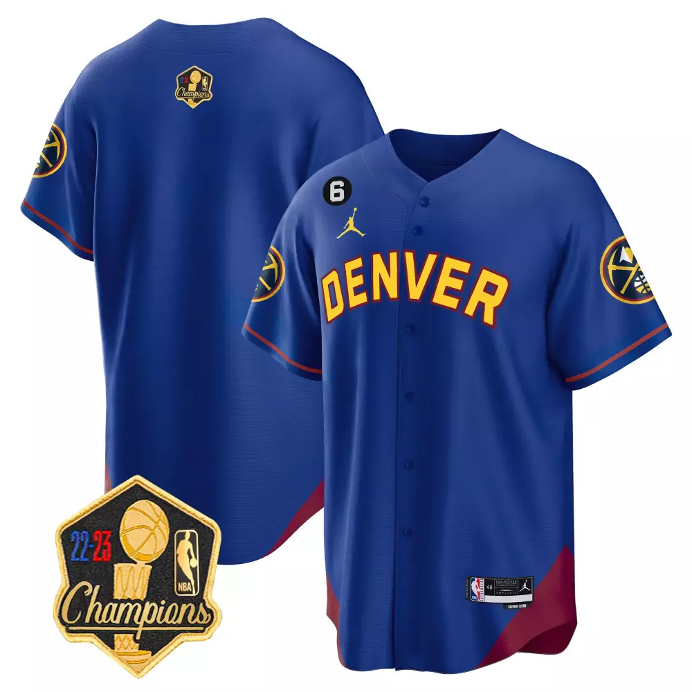 Nikola Jokic 15 Denver Nuggets Jersey Blue NBA 2023 Champions Men Yellow Red White