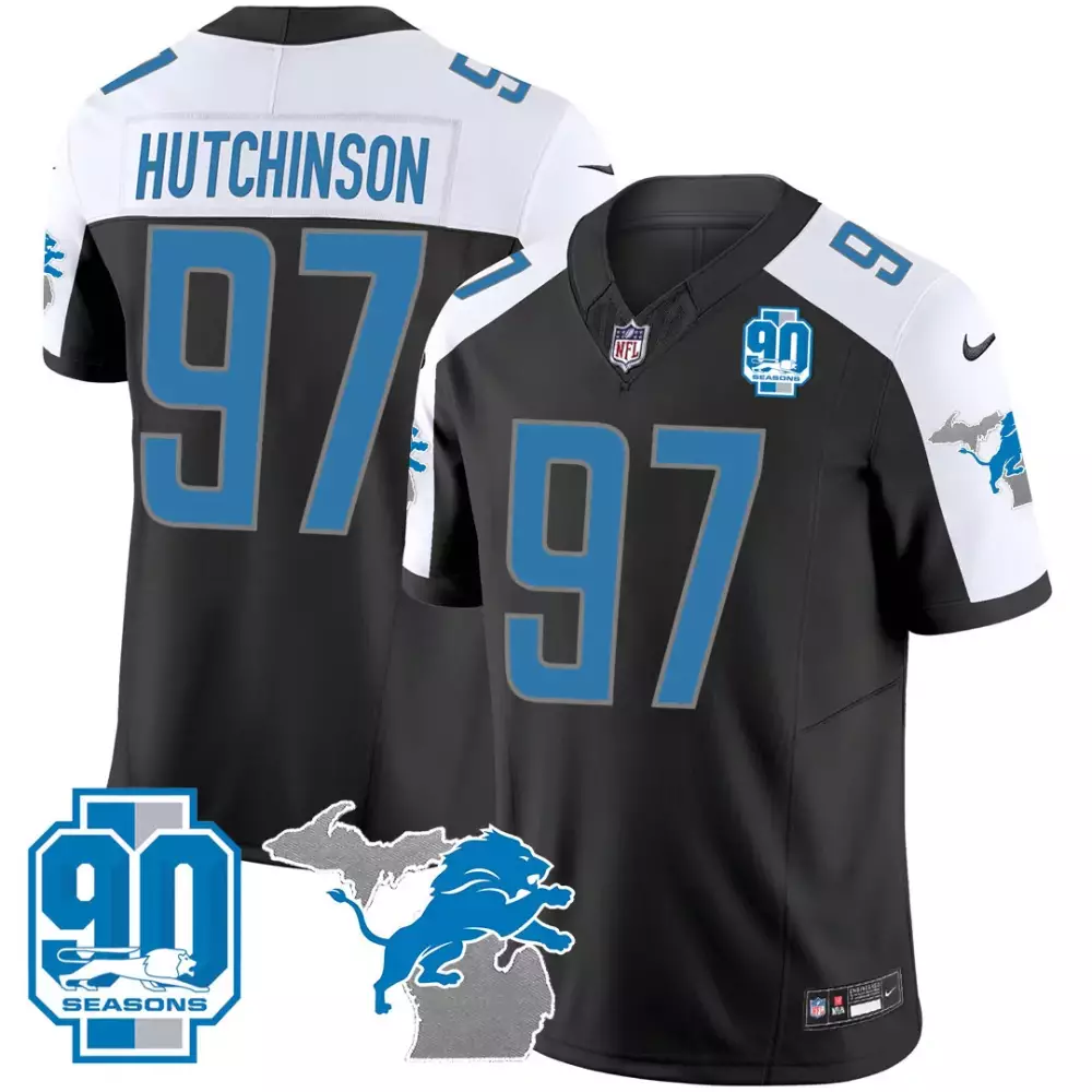 Aidan Hutchinson 97 Lions Jersey Black 90 Seasons Men Alternate White Blue Gray All