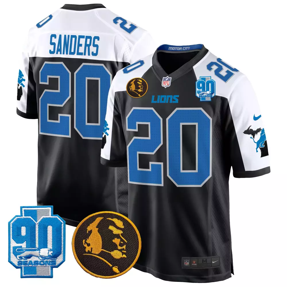 Sanders 20 Lions Jersey Black 90th Season 90 Seasons Men Official Alternate Split Design
