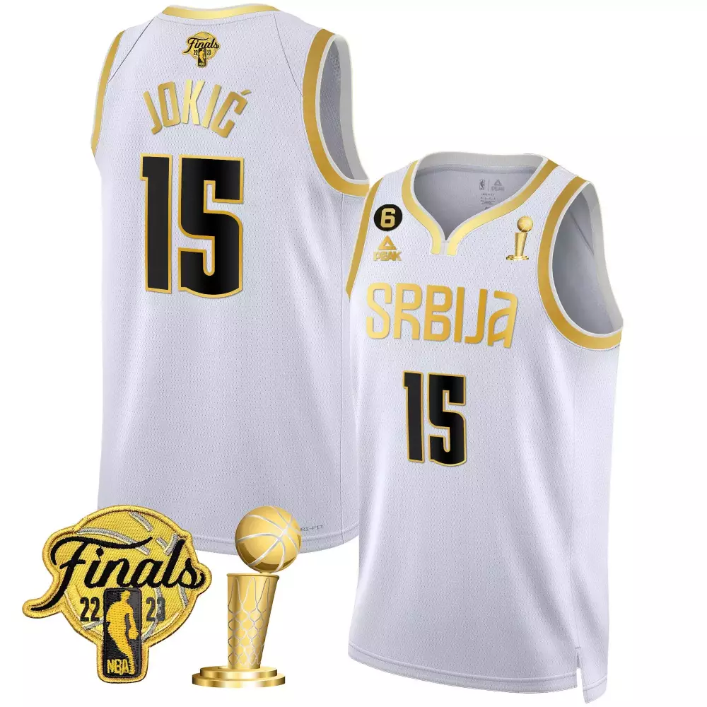 Nikola Jokic 15 Srbija Jersey White NBA Finals 2022-2023 Larry O'brien Trophy Men