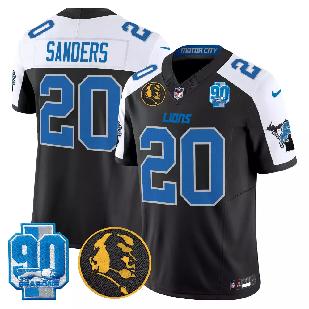 Sanders 20 Lions Jersey Black 90TH Season 90 Seasons Head Men Replica Split Design