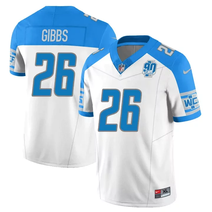 Jahmyr Gibbs 26 Detroit Lions Jersey White 90 Seasons Men Replica Alternate Blue